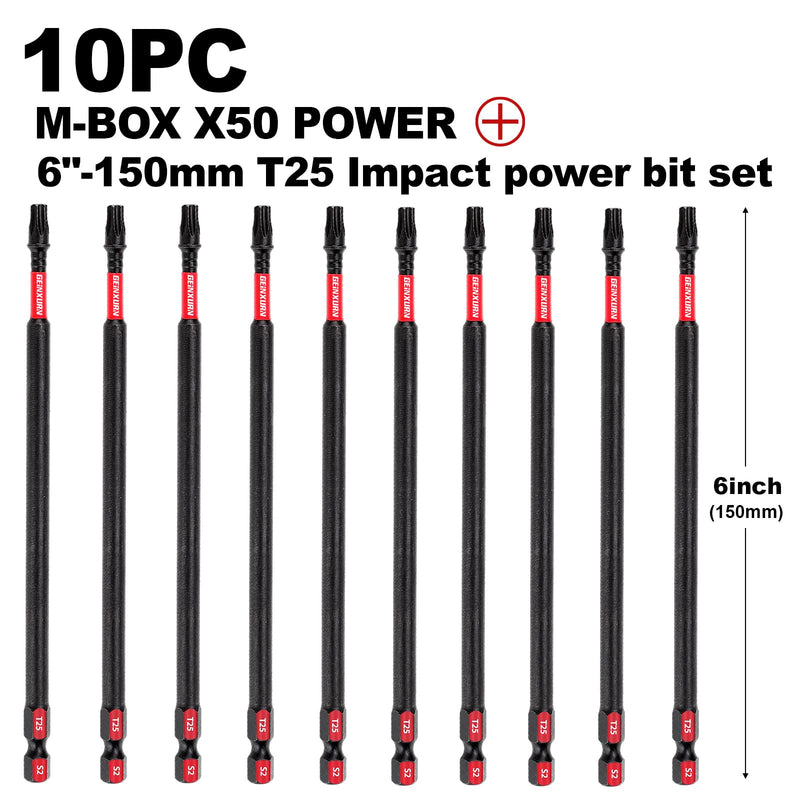 10 Pieces 6 In. T25 Impact Tough Magnetic Screwdriver Bit Set, #25 Torx Head Power Bits, S2 Alloy Steel Star Bits with Storage M-Box 6"-10pcs