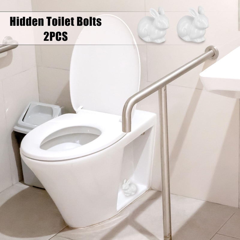 2PCS Toilet Bolt Covers, Decorative Toilet Screw Covers Cute Hidden Toilet Screw Caps for Bottom of Toilet Fits Most Bolts (Ceramic Rabbit Style)