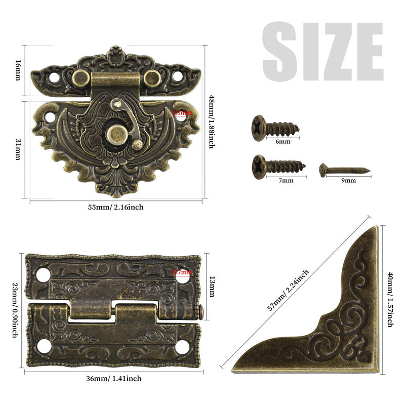 Antique Engraved Decorative Hasp Latch Hasp Hinges and Box Corner Protectors for Jewelry Box Cabinet Drawer Decoration and Repair - NewNest Australia