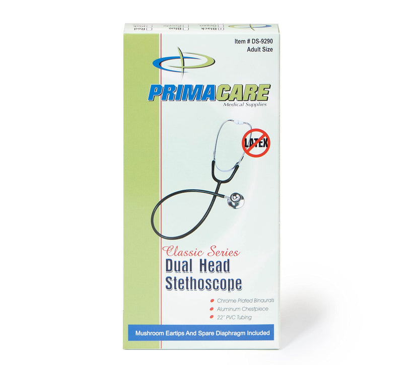 PrimaCare DS-9290-BK Adult Size 22" Stethoscope for Diagnostics and Screening Instrument, Lightweight and Aluminum Double Head Flexible Stethoscope, Black