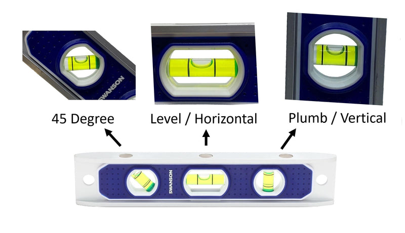 Swanson Tool Co TL002M 9-Inch Magnetic Die Cast Aluminum Torpedo Level with 3 Bubble Vials for 0°/90°/45° Measurements Heavy Duty,Magnetic