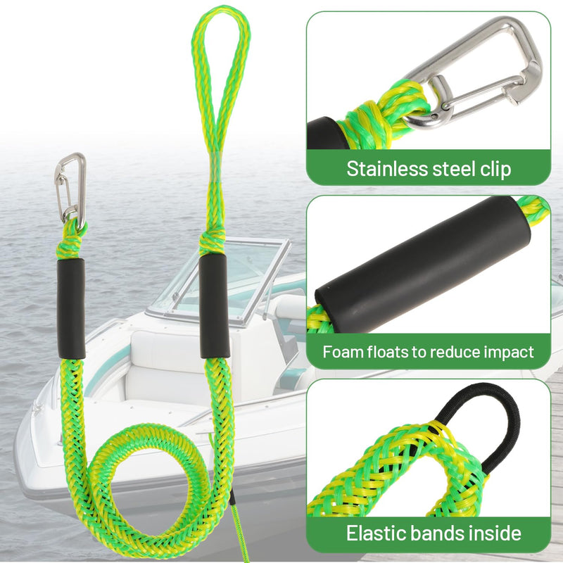 Boat Bungee Dock Lines Marine Mooring Rope with Stainless Steel Clip Bungee Cord Docking Lines for Boat Bungee Docking Ropes for Kayak,Pontoon,Canoe (Green-2) Green-2