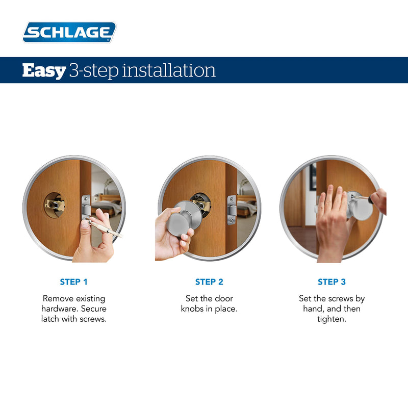Schlage F10 BWE 622 Bowery Door Knob, Hall & Closet Passage Lock, Matte Black Standard