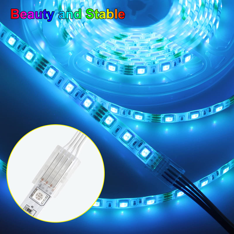 RGBZONE 𝟰 𝗣𝗶𝗻 𝟭𝟬𝗺𝗺 𝗟𝗘𝗗 𝗦𝘁𝗿𝗶𝗽 𝗖𝗼𝗻𝗻𝗲𝗰𝘁𝗼𝗿 𝗞𝗶𝘁 32.8ft 4 Pin RGB Extension Wire and 5 Pcs 4 Pin LED Strip to Wire Connectors for 10mm IP20/IP65 5050 3528 SMD RGB LED Strip Light 4pin 10mm kit