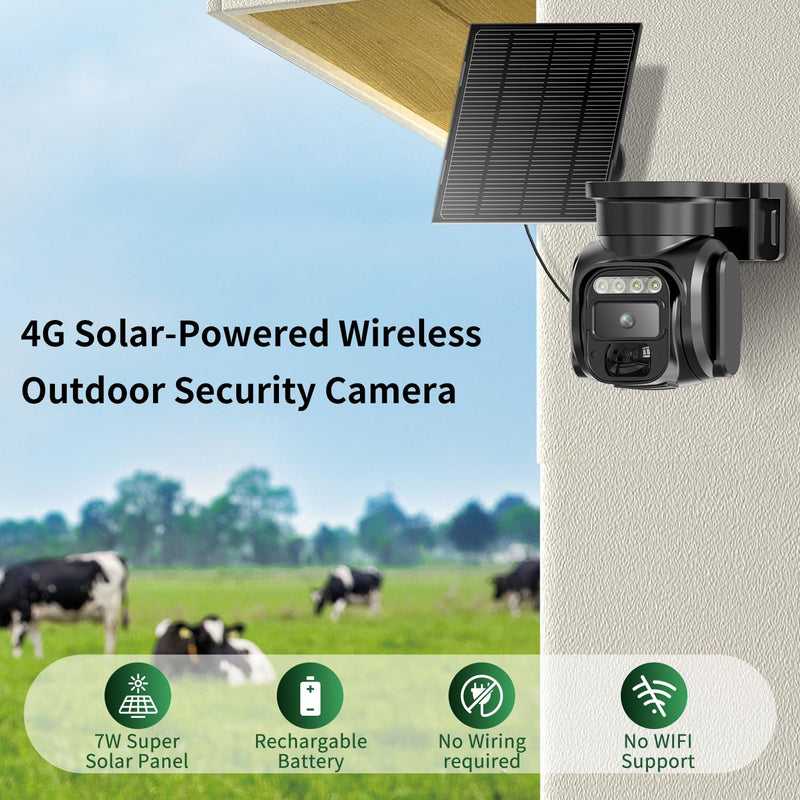 4G LTE Cellular Solar Powered Security Camera Wireless Outdoor, No WiFi Security Camera with SIM Card & Unlimited Data Plan, 2 Way Talk, 355° Live View, 2K Color Night Vision, PIR Motion Sensor