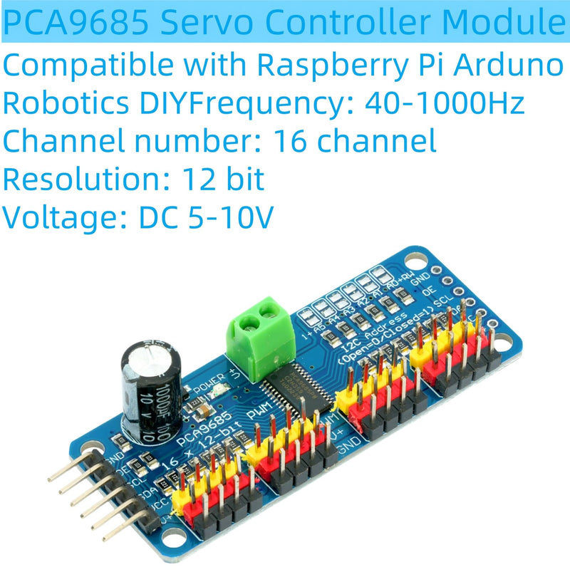 2Pcs PCA9685 16 Channel 12-bit PWM Servo Motor Controller IIC Interface Module Compatible with for Raspberry Pi Arduno Robotics DIY