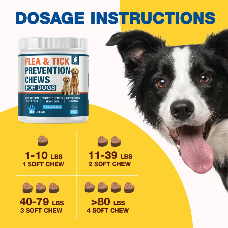 Natural Flea and Tick Prevention for Dogs Chewables, 180 Soft Chews Dog Flea and Tick Treatment, Oral Flea Chews for Dogs, Skin & Coat Support Supplement 180 chews