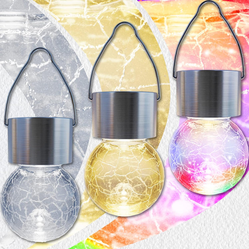 GIGALUMI Solar Lights Outdoor Waterproof ,12 Pack Solar Hanging Lights Garden Decor,Gifts for Women Mom Grandma,Solar Outdoor Lights Lantern Cracked Glass for Yard, Fence, Tree(Warm White) 12 PACK Warm White