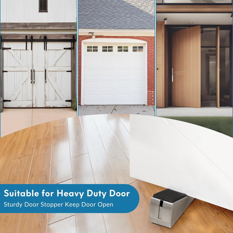 Heavy Duty Door Stopper, 2 Pack Adjustable Spring Large Door Stopper, 3 Inches High Tall Door Wedge Stoppers for Bottom of Door, Door Stop Suits Any Heavy Door Silver