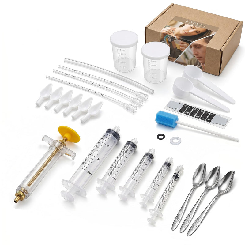 Baby Bird Feeding Syringe Kit, 25 PCS Hand Feeding Tubes Set with Temperature Strip, Cleaning Sponge Brush, Measuring Cups and Spoons for Parrot, Small Birds, Chick Hand Feeding