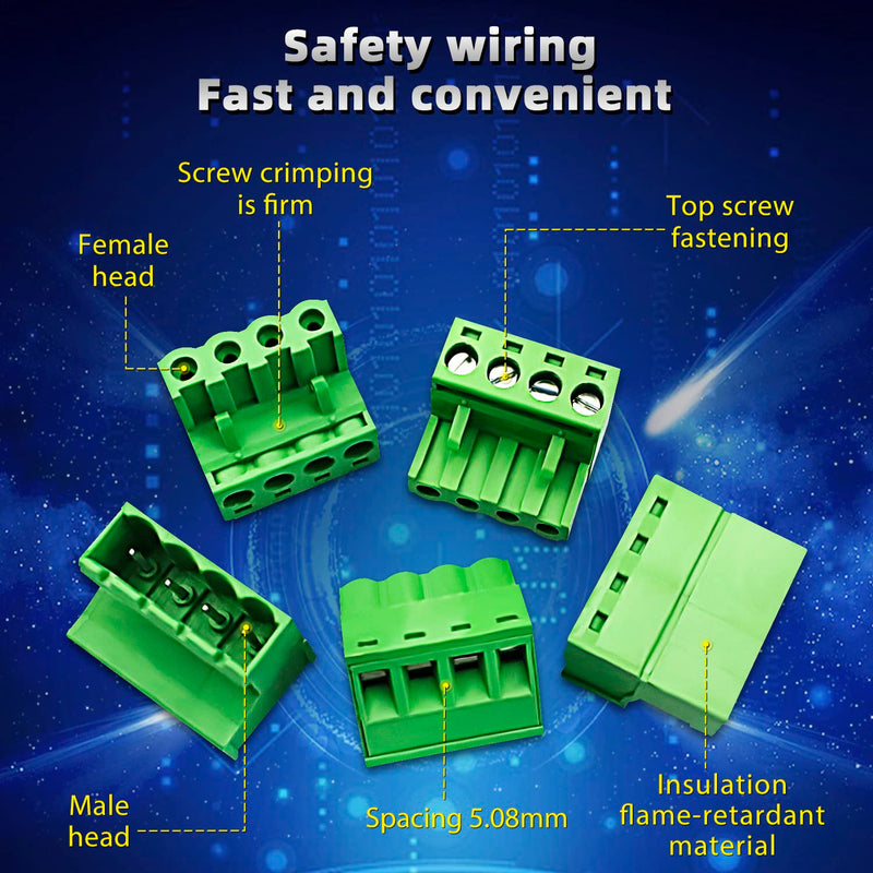 15pairs 4 Pin 5.08mm Pitch PCB Mount Screw，15Pcs 4 Pin Phoenix Type Connector PCB Mount Screw Terminal Block Connector with 15Pcs 4 Pin Plug 5.08mm 4 Pin