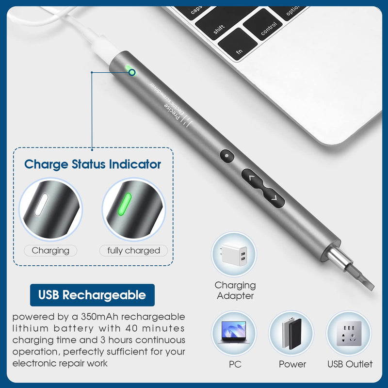 LIFEGOO Mini Electric Screwdriver, 62 in 1 Cordless Precision Power Screwdriver Set with 48 Bits, LED Lights Magnetic Mat, Rechargeable Portable Repair Tool Kit for Phone Watch Camera Laptop PC 62 in 1 Gray