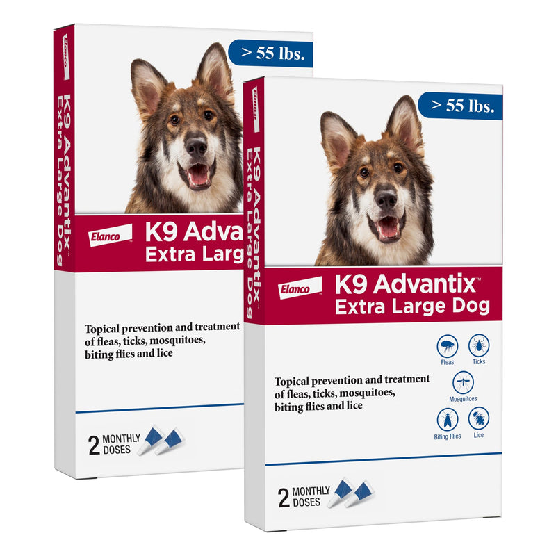 K9 Advantix Flea, Tick & Mosquito Prevention for Dogs Over 55 lbs. | Flea Drops for Extra Large Dogs | Apply Monthly | 4 Treatments (Pack of 2) 4 Dose (Pack of 2)