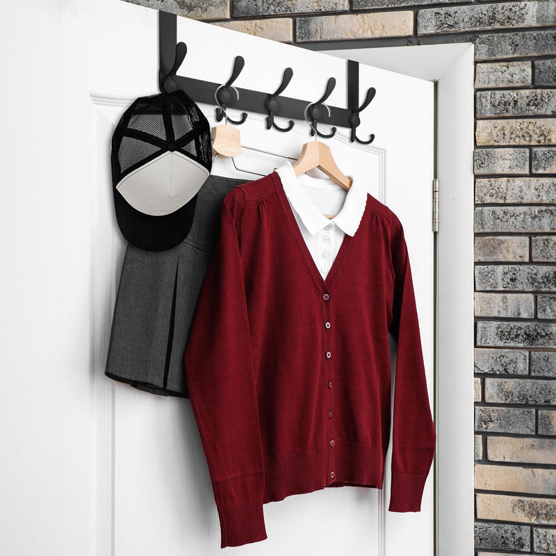 TICONN Over The Door Hooks, 5 Heavy Duty Tri Coat Rack All Metal Coat Hanger for Jacket Hat Towel Bags in Bathroom Bedroom Dorm (Matte Black, 1PK) 1 Matte Black