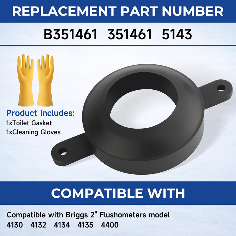 Toilet Tank to Bowl Gasket Toilet Seat Seal Compatible With Briggs 2" Flushometers Replace#: B351461 351461，2 hole gasket