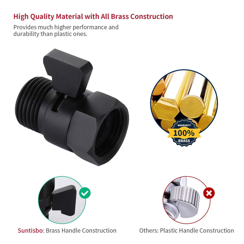 Water Flow Control Valve Brass Shut Off Valve,Matte Black G1/2 Shower Head Flow Control Valve Adjustable Water Volume Valve for Hand Held Shower Head & Bidet Sprayer Matte Black