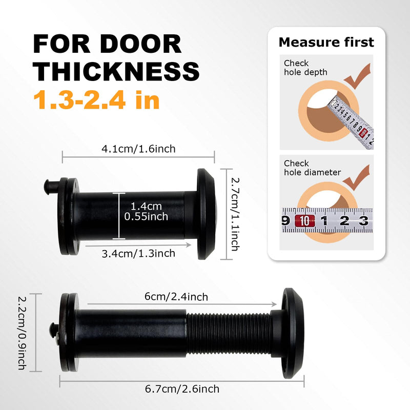 200°Wide Angle Door Viewer Peephole with Privacy Cover, Fits 1.3"–2.4" Thick Doors, 0.55" Diameter, Matte Black, 1 Pack 1pc-200°