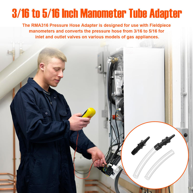 RMA316 Manometer Tube Adapter, 2PCS 3/16" to 5/16 Manometer Fittings Adapter, Pressure Tube Adapter Manometer Tube Fitting Compatible with Inlet and Outlet Valves on Various Models of Gas Appliances