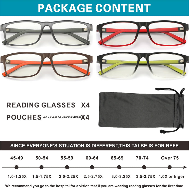 4 Pack 2.75 Reading Glasses Men Readers Blue Light Blocking Computer Eyeglasses Comfortable Rubber Temple Wide Frame 4 Pack Mix a 2.75 x