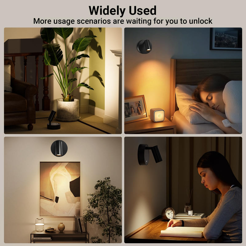 Wireless Led Spotlight Indoor, Rechargeable Uplighting Indoor with Remote Dimmable, 360° Rotate, tree spotlight indoor Battery Powered Ceiling Spotlight for Artwork Painting Plant Picture Lights Black