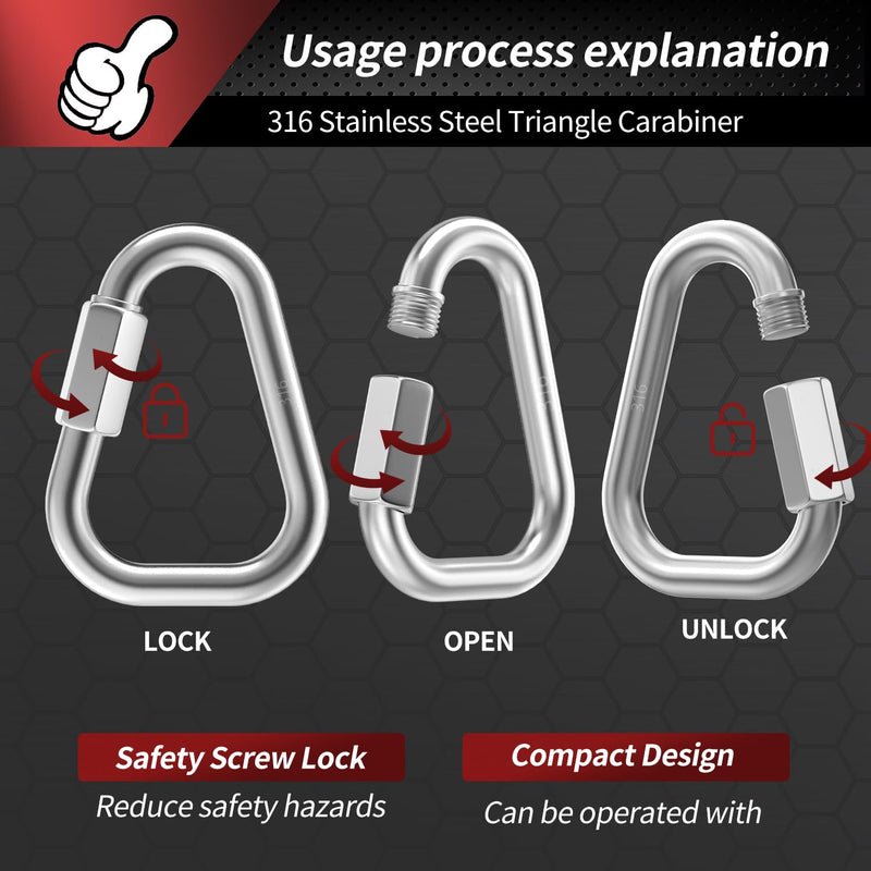 3.5 Inch Delta Quick Links 3/8 Inch 316 Stainless Steel Triangle Locking Quick Connector, M10 Quick Link Chain Heavy Duty Chain Connector - 2 Pack, 2300lbs Capacity 3.5 Inch, 2 Pack