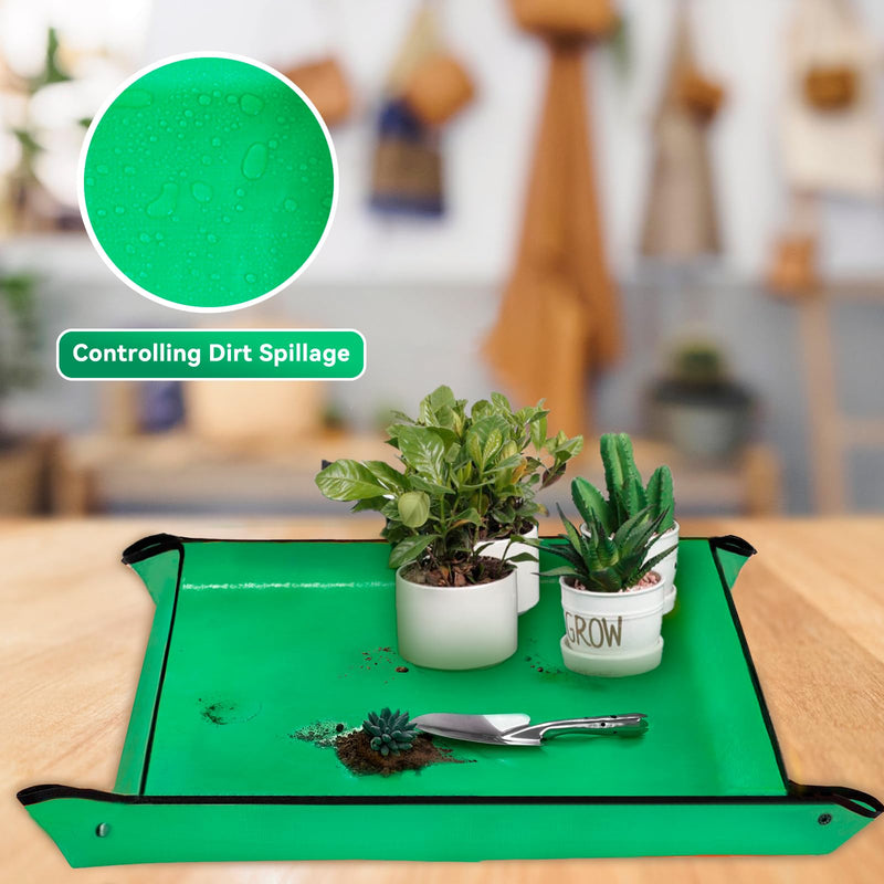 Plant Repotting Mat 26.8" X 26.8",Square Succulent Gardening Mat Waterproof Transplanting Mat Thickened Foldable Soil Change Mat and Potting Soil Mess Control Tidy Tray Repotting Mat Green-small 26.8" X 26.8"