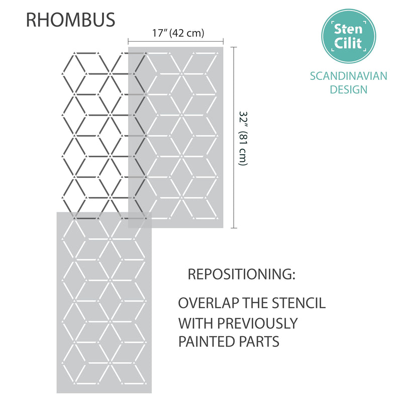 STENCILIT Rhombus Large Wall Stencil for Painting - 17x32In Stencil
