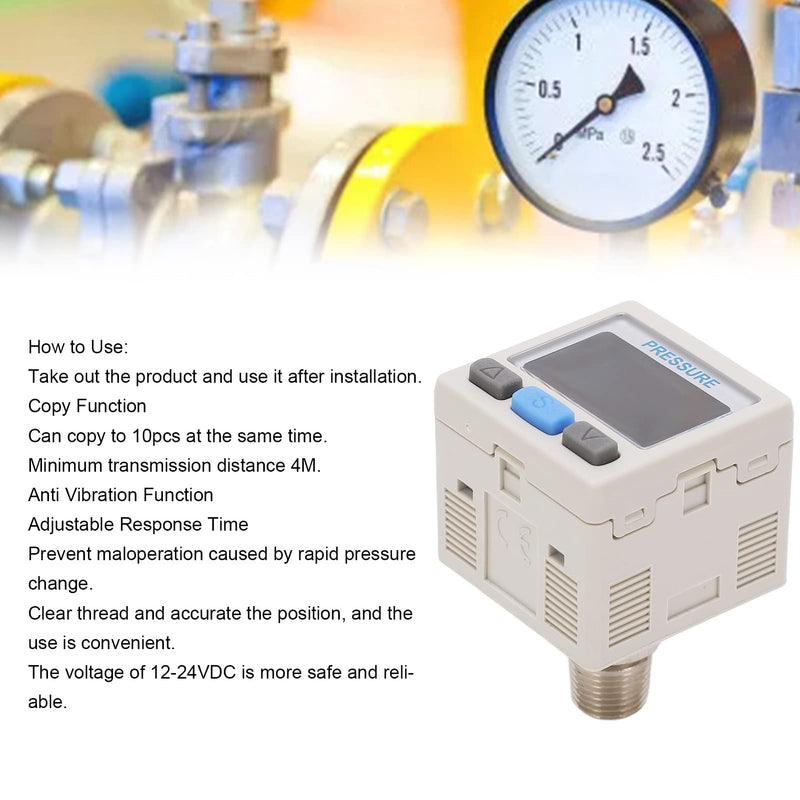 Digital Pressure Switch, DC 12-24V Air Pressure Regulator Valve Pneumatic Vacuum Pressure Switch Controller, RC 1/8in Thread