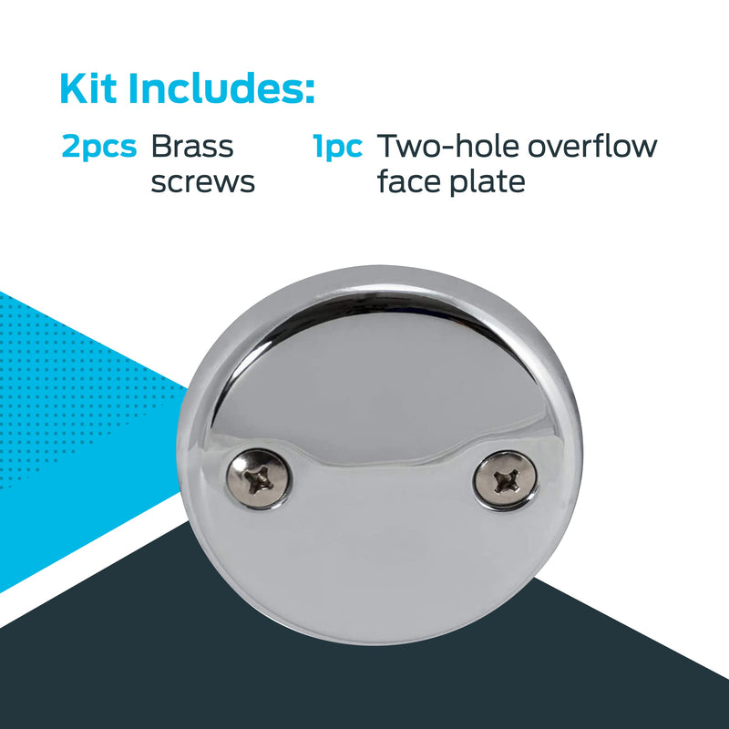 EZ-FLO Two-Hole Bathtub Overflow Face Plate with Brass Screws, Chrome, 35245 Two-Hole Round with Brass Screws