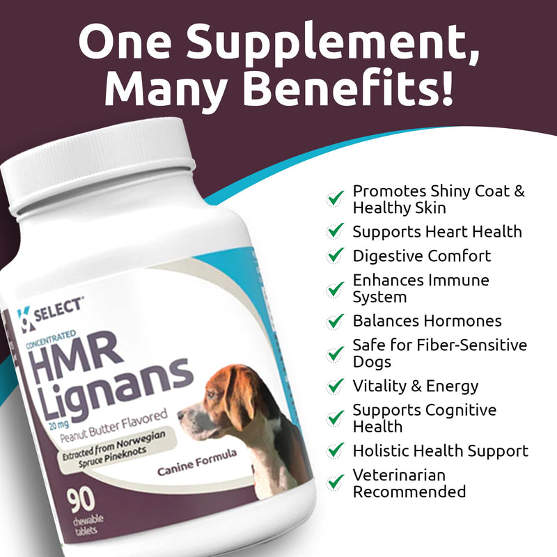 K9 Select HMR Lignans for Dogs - Enhancer for Overall Wellness, Immune Support for Dogs - Norway Spruce Extract Holistic Dog Health - Digestion, & Coat Care - Peanut Butter, 20mg, 90 Tablets - PawsPlanet Australia