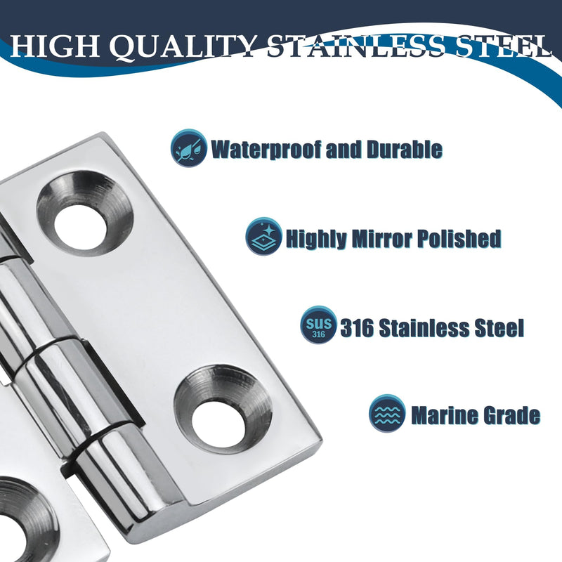 SHENGHUISS 316 Stainless Steel Hinges Marine Grade Boat Hatch Hinge Heavy Dudy Casting Cabinet Door Hinge for Boat/Yacht/Door/Window/RV (1.5 inch/ 2 inch) 1.5 inch × 1.5 inch 4 Pack