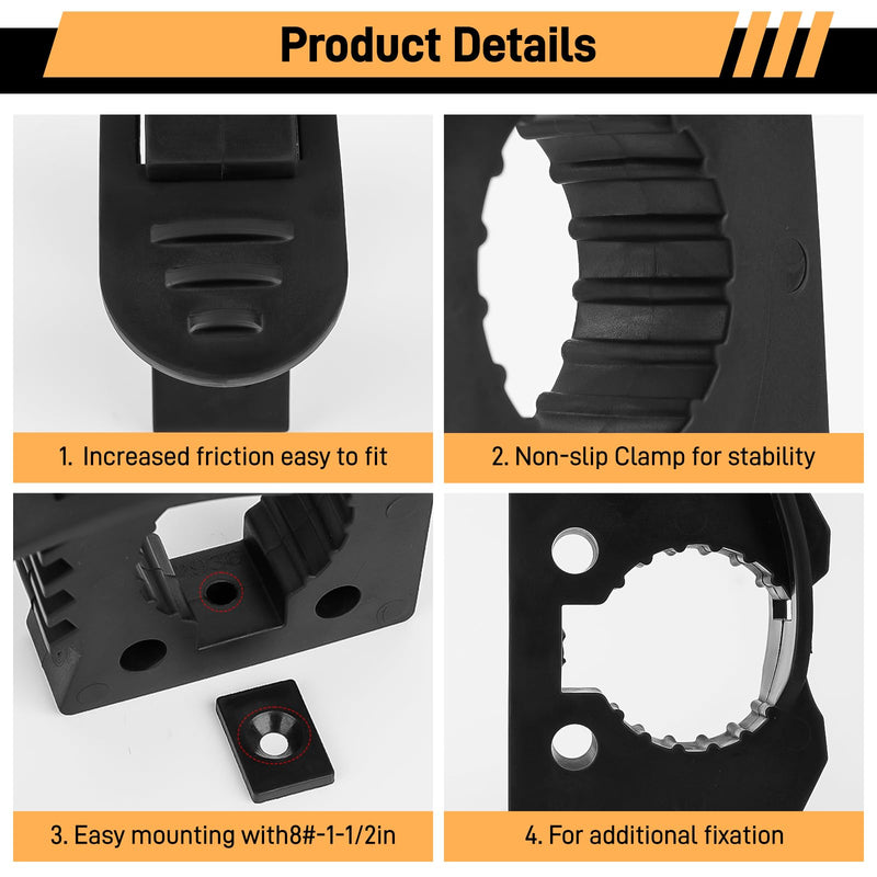 Kryonix Rubber Clamp,Shovel Mount,Quick Fist Mount Clamps for 1.18" to 1.57" Diameter Objects,Heavy Duty Black Rubber,6 Pack with Mounting Hardware for Garage,Offroad,Trucks, ATVs,Boats 6PCS