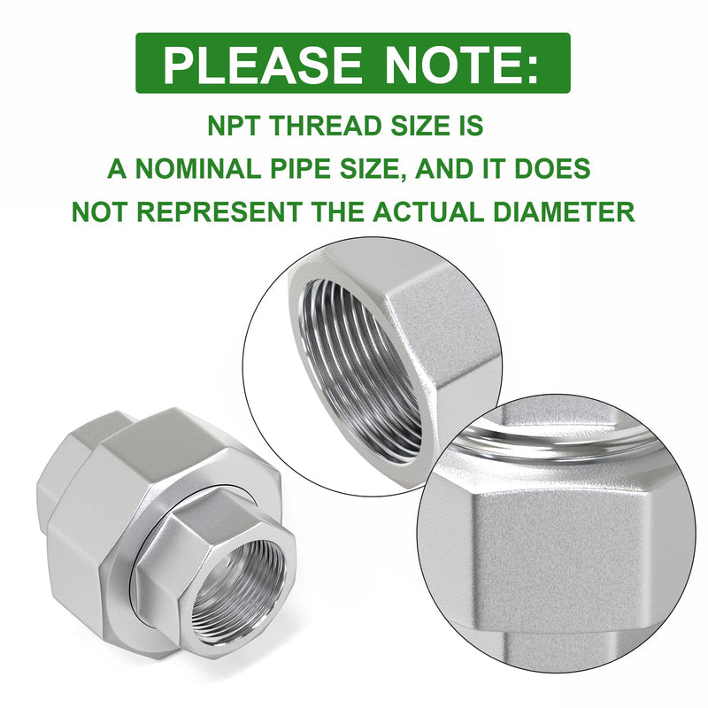 TAISHER 2PCS 304 Stainless Steel Union，3/4" NPT Female Cast Pipe Fitting 3/4" NPT 2