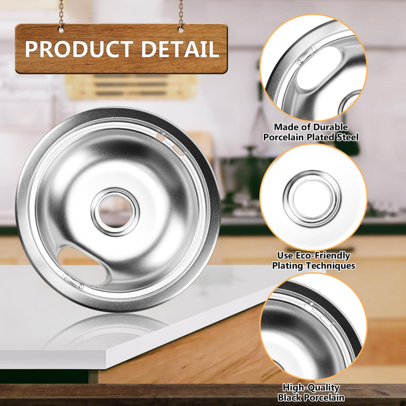 Cenipar W10196405 Range 8 inch drip bowl &W10196406 Range 6 inch drip bowl(3 Pack) chrome plated for Electric Surface Burner Drip Pans