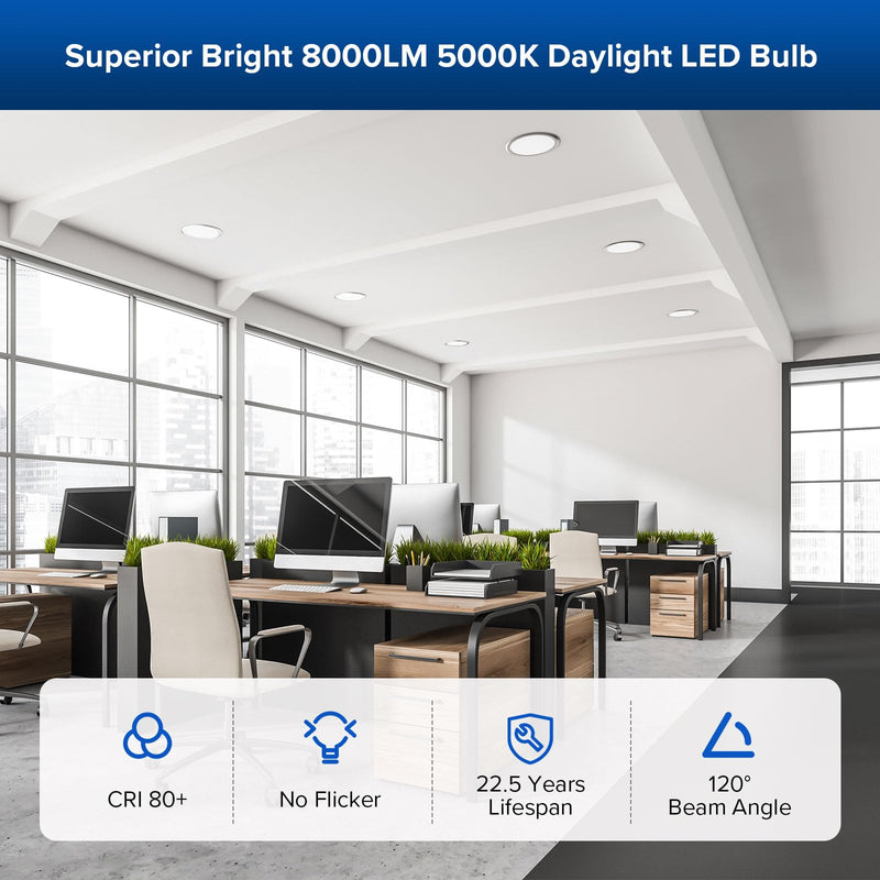 SANSI 8000 Lumens BR40 LED Light Bulb, Bright 500W Equivalent E26 LED Bulb, 5000K Daylight Non-Dimmable 25,000-Hour Lifetime, Safe 50W Bulb for Garage Office Stadium Supermarket