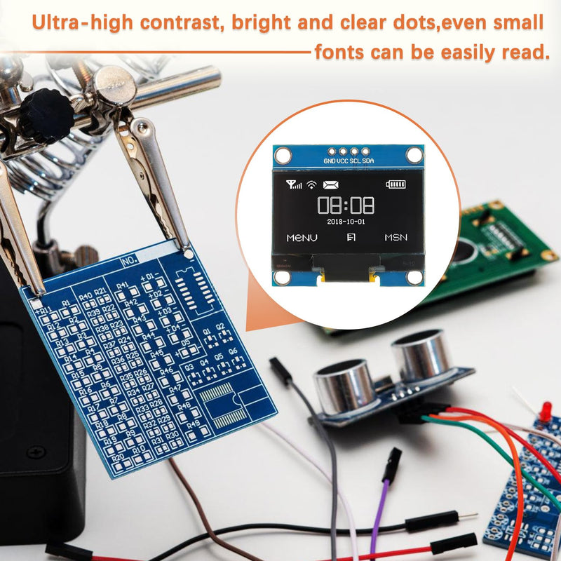 1.3 Inch I2C IIC OLED Display Module 128x64 Pixel Mini Self-Luminous Display Screen Board for Arduino Projects Raspberry Pi with Wire(1Pack White) 1