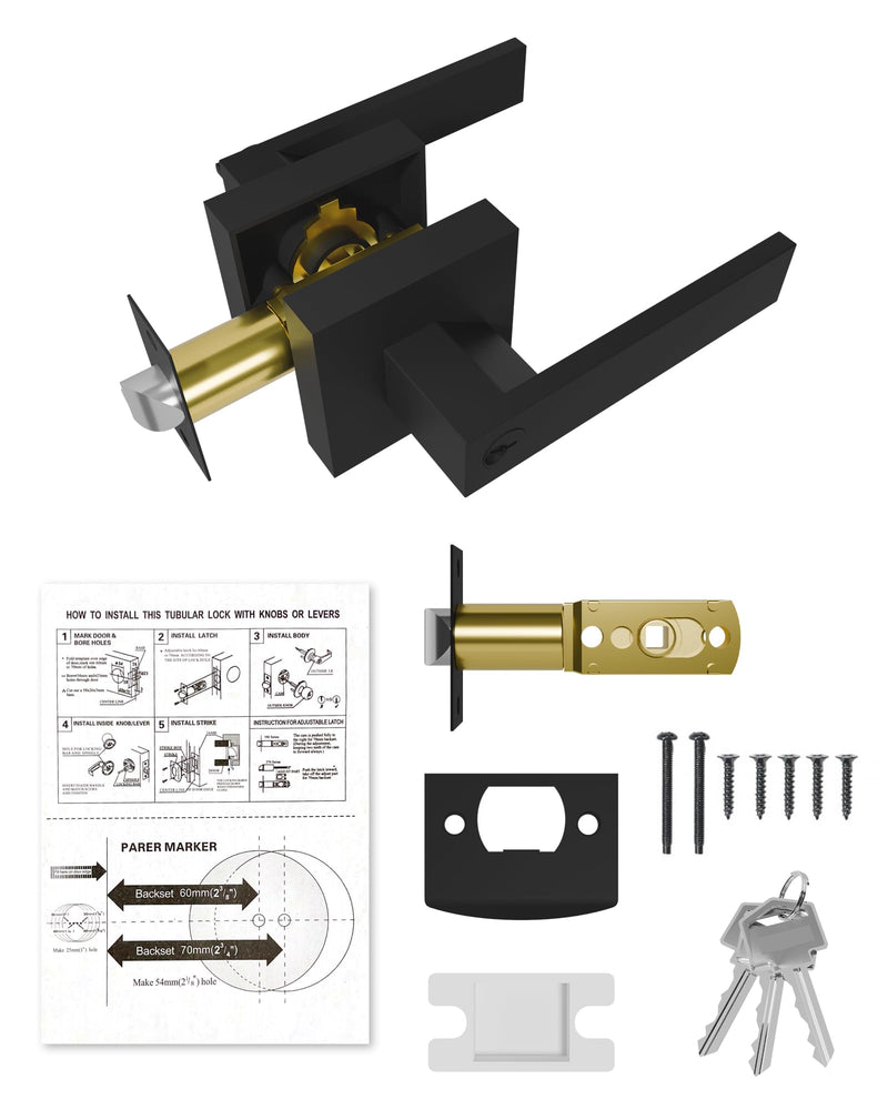 Exterior Door Handle with Lock and Key, Matte Black Enter Door Handle, Pick Resistant, Heavy Lock and Key for Front Entrance and Bedrooms