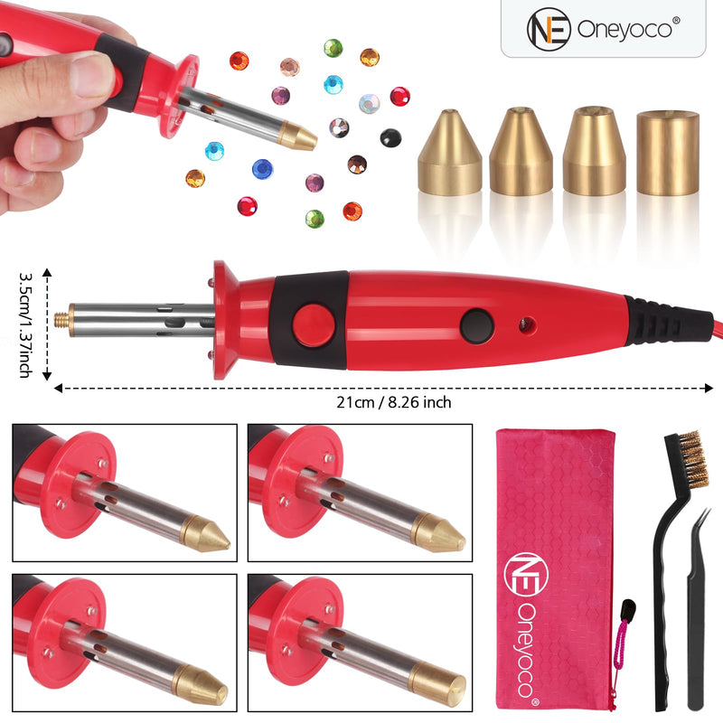 Hotfix Rhinestone Setter, Hotfix Applicator Tool Bedazzler Kit with Rhinestones, Kit, Hot Fixed Wand for Clothes Clothing Fabric Crafts, 3 Boxes Crystal, Clear, 3 Gems Sizes, Tips