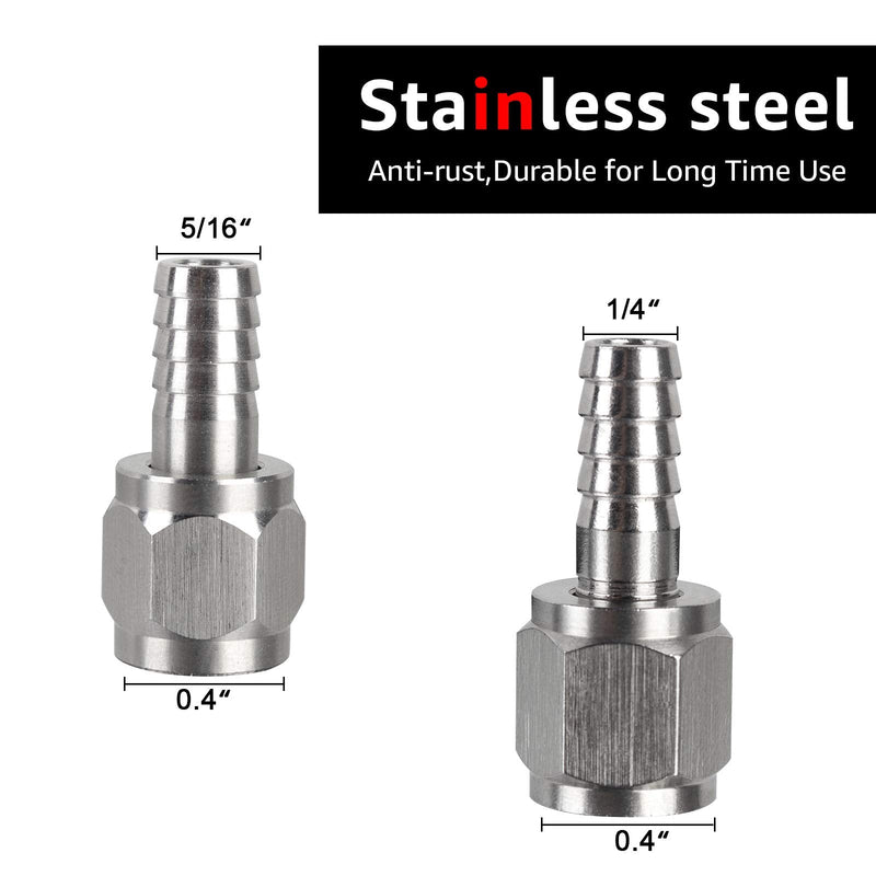 【2 Pairs】MRbrew Homebrew Hose Swivel Nut Barb, 1/4'' Barb & 5/16'' Barb, Stainless Steel MFL Quick Disconnects Fittings for Brewing Keg System 4 Pcs (1/4'' & 5/16'') Barb
