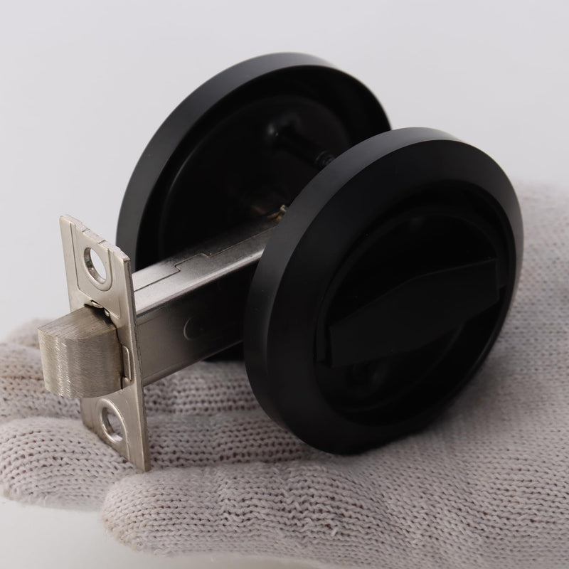 Black Stainless Steel Door Knobs Ring Hidden Recessed Cup DoorKnob Furniture Pulls Flat Door Handles Furnture Door Lock, Door Lock, Home Entry Door Handles Lock with Black Chicago Screws, 1 Set