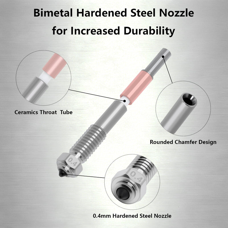 5PCS Bimetal Nozzle for QIDI Q2/Q2C, Quick-Swap Integrated Ceramic Throat Tube Hardened Steel Nozzle All-Metal HighTemperature Resistant Hotend 0.2/0.4/0.6/0.8mm Nozzles for QIDI Q2 3D Printer 5PCS Muilt Size Nozzle