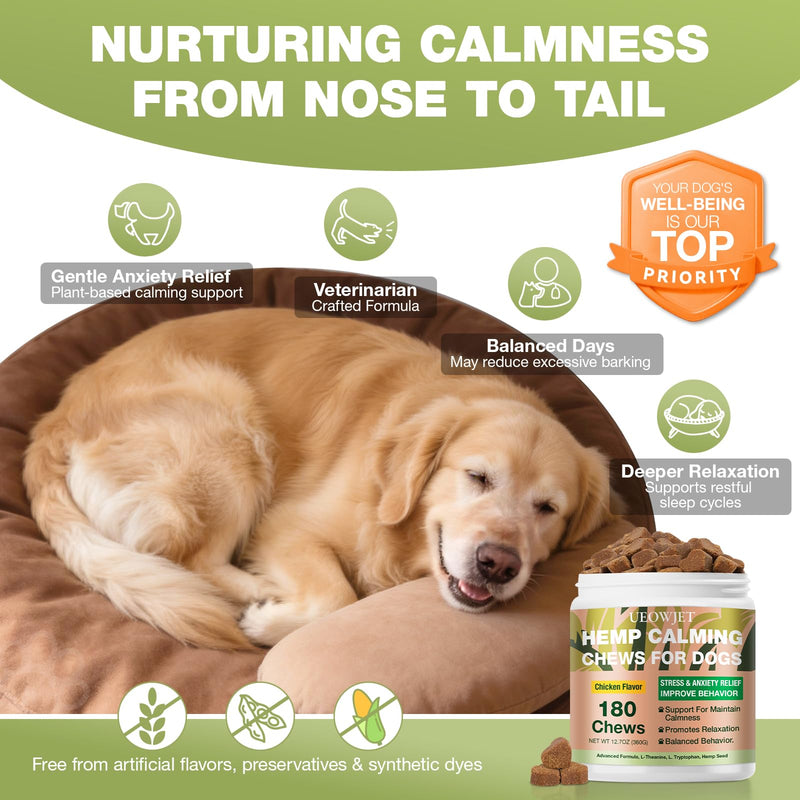 180 Chews Calming Chews for Dogs - Dog Calming Chews, for Separation, Strеss & Hyperactivity Rеlief, Storms &Fireworks, Supports Rеlaxation for Travel, 180 Cts 180 Cts-1pack