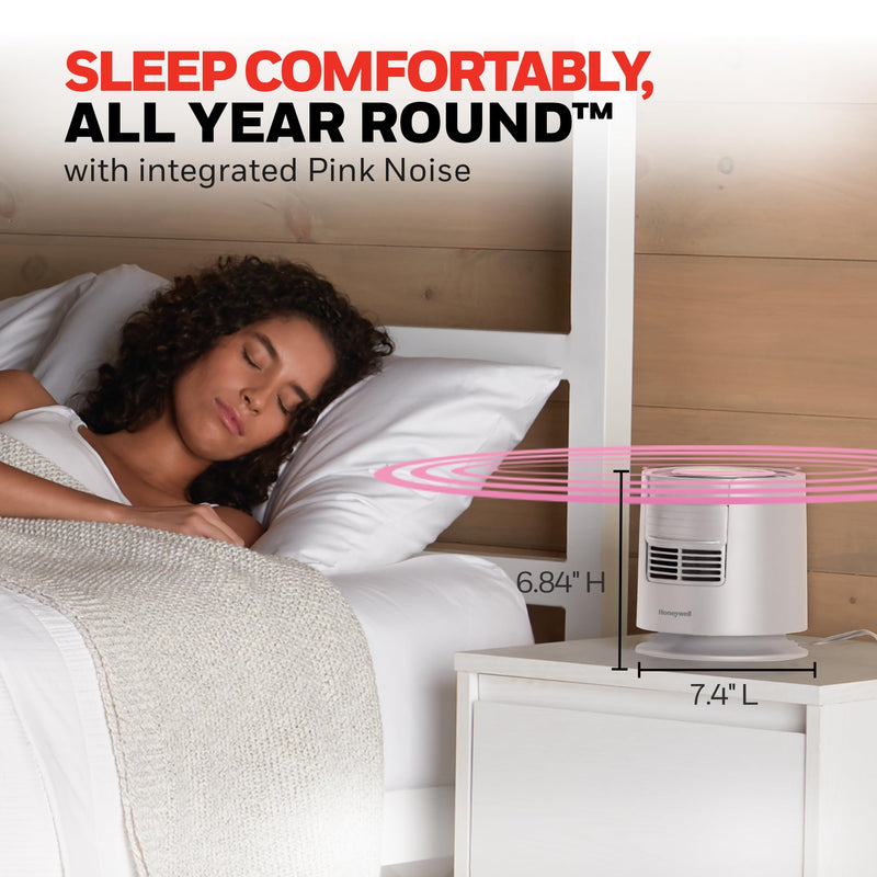 Honeywell QuietSet™ Personal Sleep Fan Noise Machine with Pink Noise, 3 Speeds, Adjustable Head, Nightstand and Bedside Fan, White, HTF300W