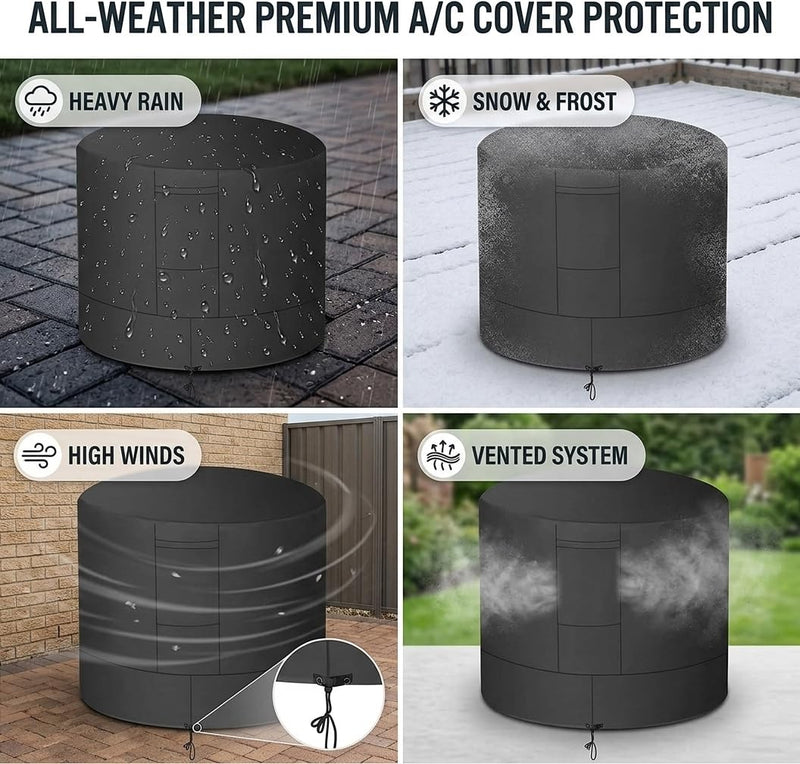 Winter Air Conditioner Covers for Outside Units - 34 x 34 x 30 inches Water Resistant AC Unit Covers Outdoor - American Standard Furniture Universal Cover (Round) - Black Round - 34”D x 30”H
