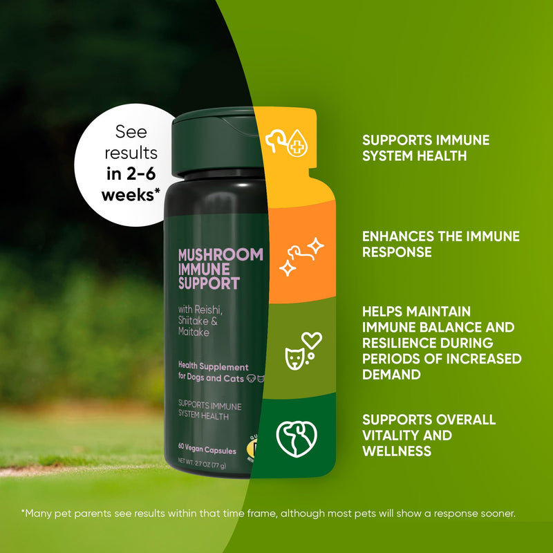 Natural Immunity - Cat and Dog Immune Support - Triple Mushroom Supplement for Dogs & Cats with Reishi, Shiitake and Maitake Mushrooms - 60/ct Vegan Capsules Mushroom Blend - Immunity