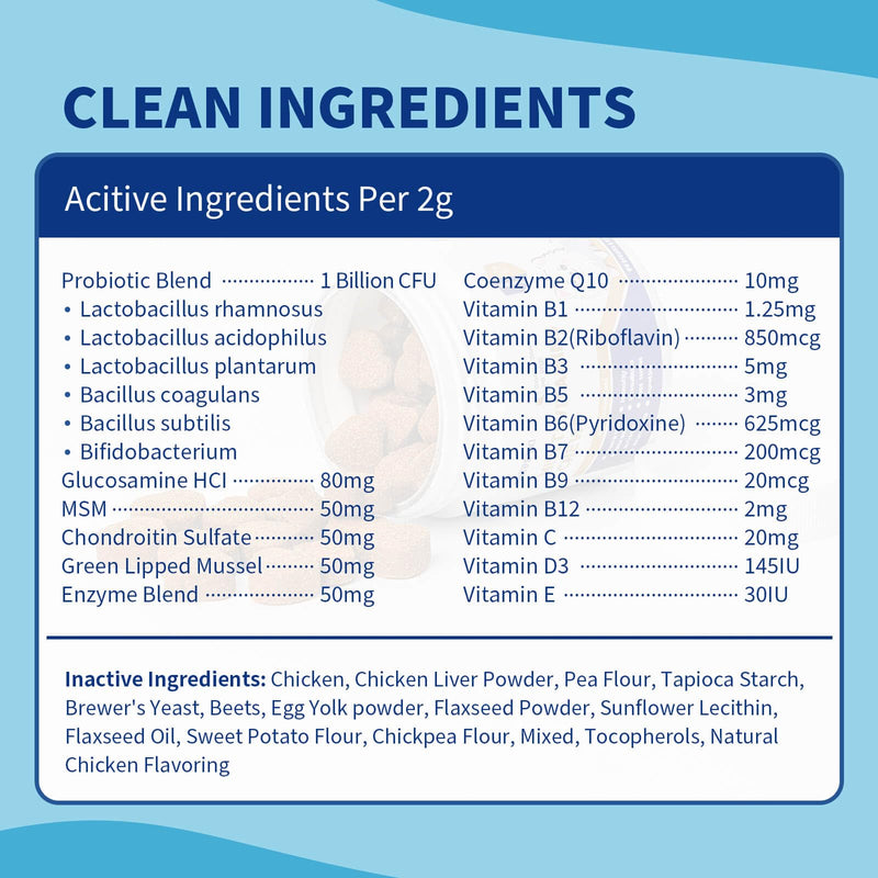 8 in 1 Dog Multivitamins Chewable - Glucosamine for Hip & Joint, Probiotics, Omega 3 for Skin & Coat - Soft Chews Supplement for Puppy & Senior Dogs All Breeds, Chicken Flavor 90 Count