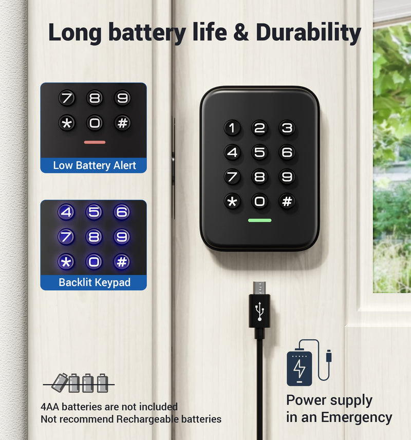 Veise Keyless Entry Door Lock, Electronic Keypad Deadbolt, Auto Lock, Anti-Peeking Password, Emergency Power Port, Easy Installation, Black - NewNest Australia
