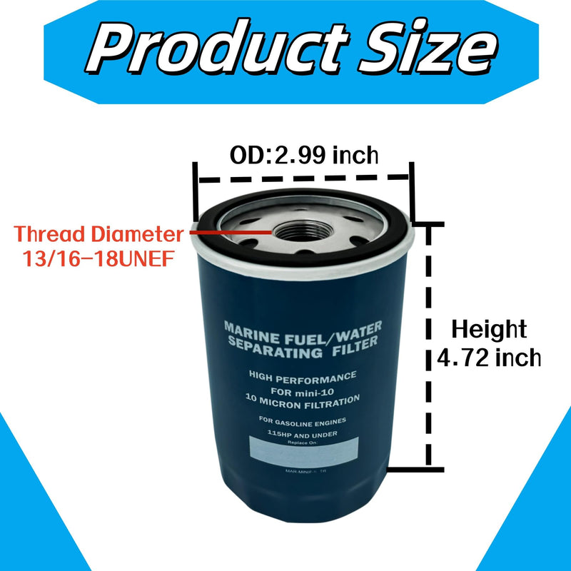 Marine Fuel Water Separating Filter Si-era 18-7865 Compatible with Ya-mah Mini-10 10 micron Outboard Engines MAR-MINIF-IL-TR MAR-MIOAS-00-00 -2 pack