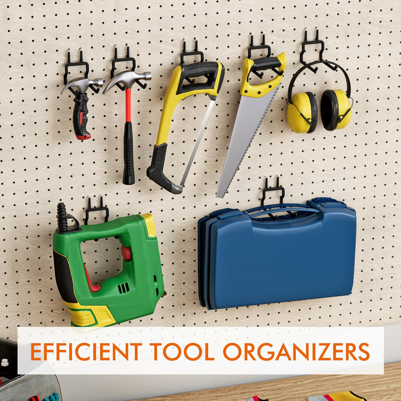 Utility Heavy Duty Pegboard Hooks - 5Pack Peg Board Accessories for Hanging Tools Fit 1/4" Peg Holes - Pegboard Organizer Large Tool Holders for Garage Workshop Shed 5 Pack