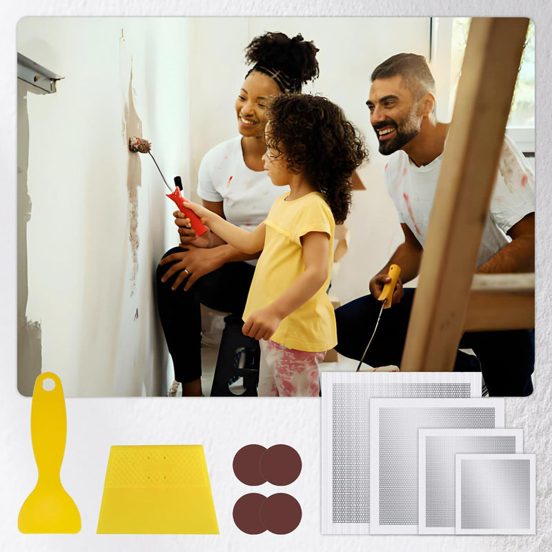 6/8/10/12 Inch Drywall Repair Kit, 6PCS Heavy Duty Self-Adhesive Mesh Patch Kit for Large Holes - Includes Scraper & Sandpapers, Ideal for Drywall, Sheetrock, Wall and Ceiling Repairs 6PCS - 6", 8", 10", 12"